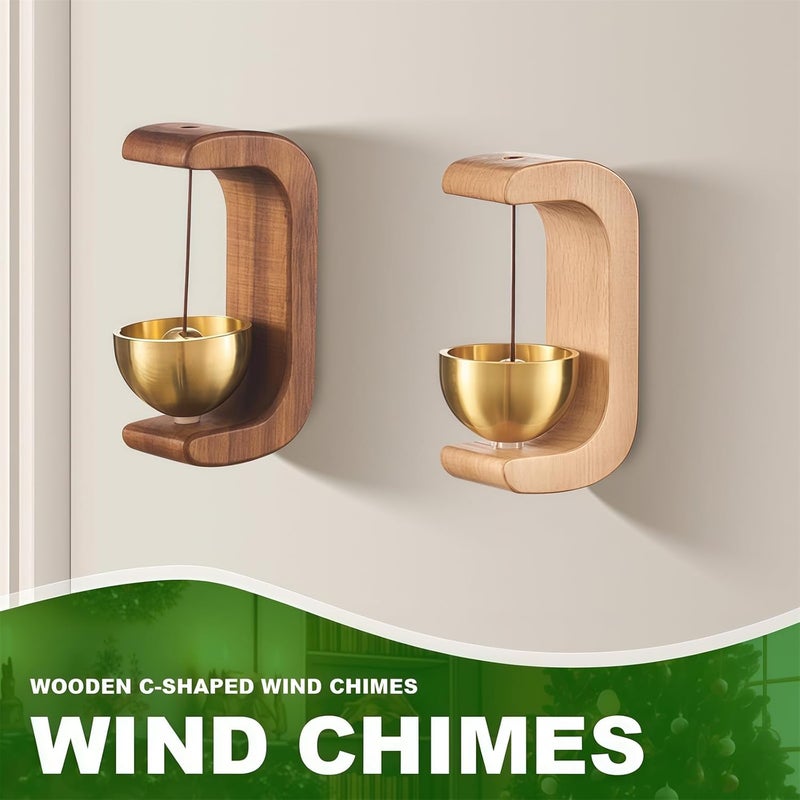 BIBIFACTORY 2025 New Wooden C-Shaped Wind Chime, Japanese Small Rustic Welcome Wind Chime Wooden Door Bell for Restaurants Home Barn C Shape (Metal Brown) - Image 2